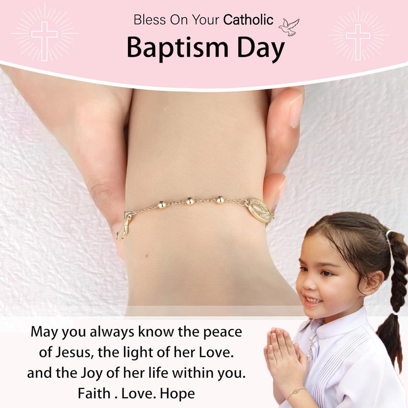 VULETO Catholic Virgin Mary Cross Bracelet Gifts for Girls Teens Women, Rosary Beads Charm Link Chain Bracelet Christmas Christian Religious Jewelry Gifts - Image 4